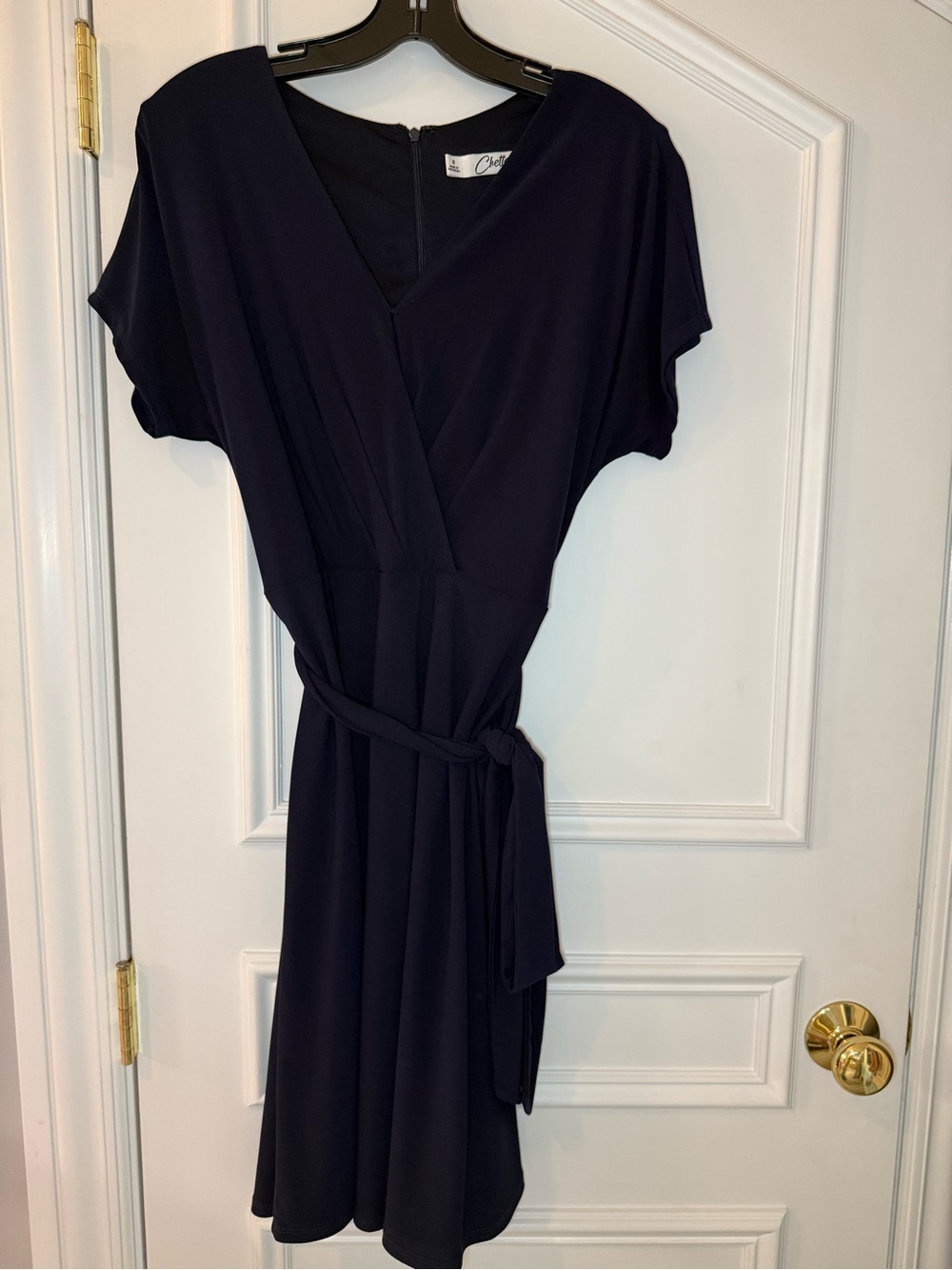 Chetta B Navy Faux Wrap Dress | Tie Waist | Size 8 | Classically Beautiful Dress